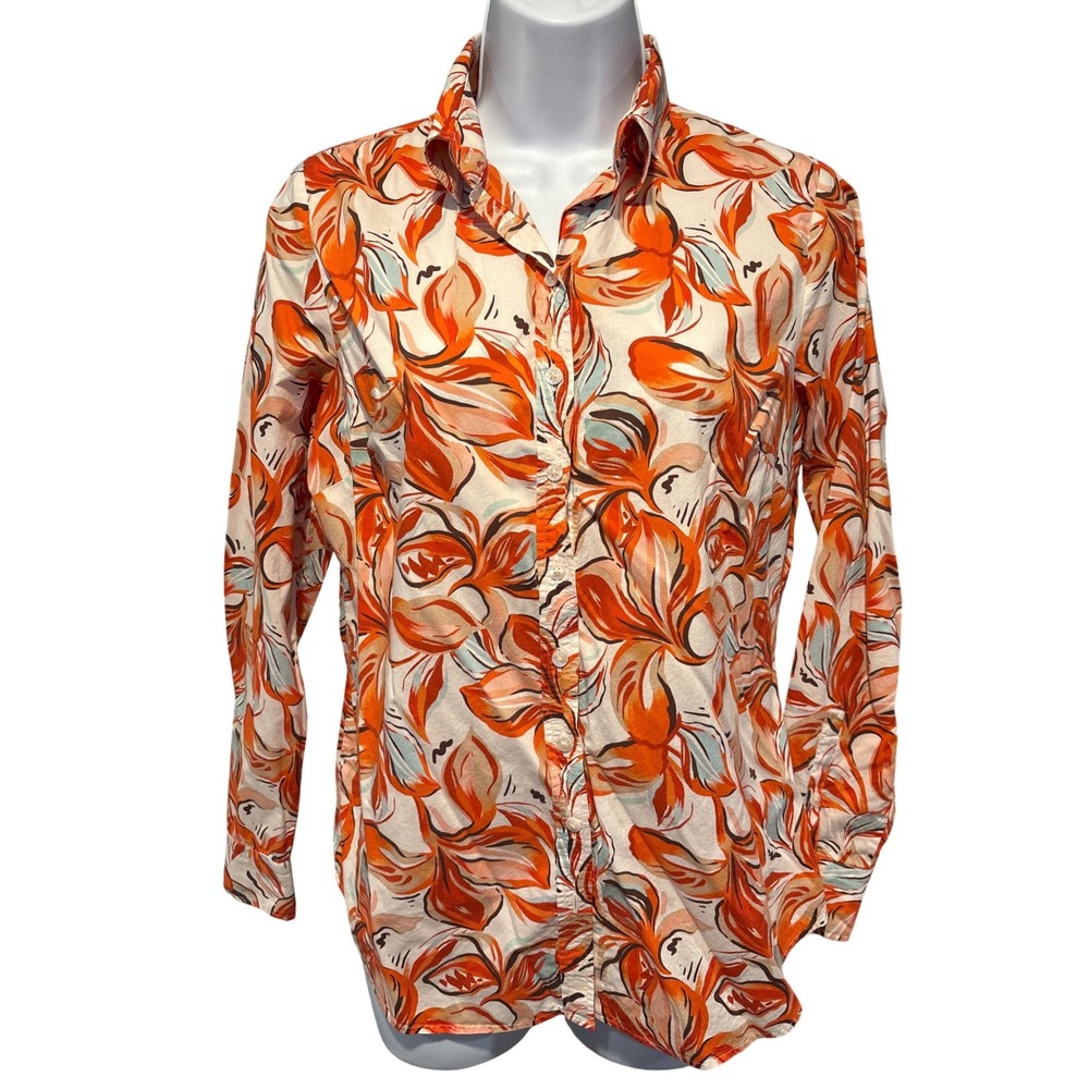 Hawes & Curtis Women Orange Floral Button Down Shirt UK 10/US 6 Excellent Cotton